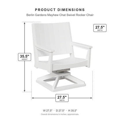 Berlin Gardens Mayhew Chat Swivel Rocker Chair dimensions: 27.5 in W x 27.5 in D x 35.5 in H