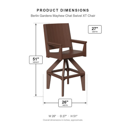 Berlin Gardens Mayhew Chat Swivel XT Chair dimensions: 26 in W x 27 in D x 51 in H