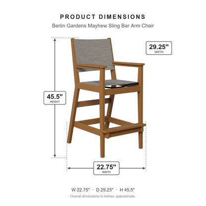 Berlin Gardens Mayhew Sling Bar Arm Chair dimensions: 22.75 in W x 29.25 in D x 45.5 in H