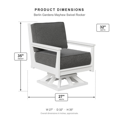 Berlin Gardens Mayhew Swivel Rocker dimensions: 27 in W x 32 in D x 35 in H