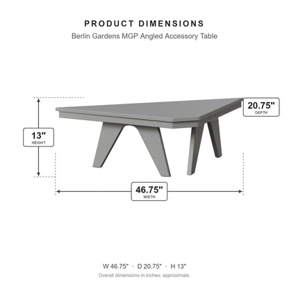 Berlin Gardens MGP Angled Accessory Table dimensions: 46.75 in W x 20.75 in D x 13 in H