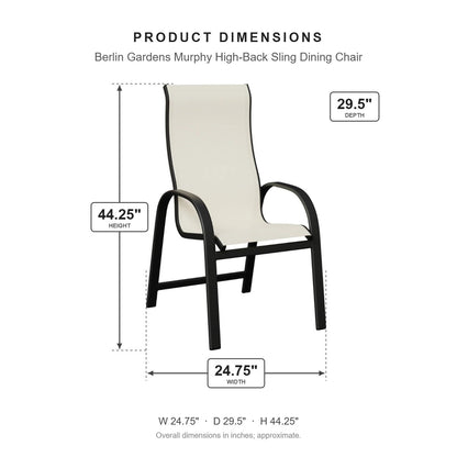 Berlin Gardens Murphy High-Back Sling Dining Chair dimensions: 24.75 in W x 29.375 in D x 44.25 in H