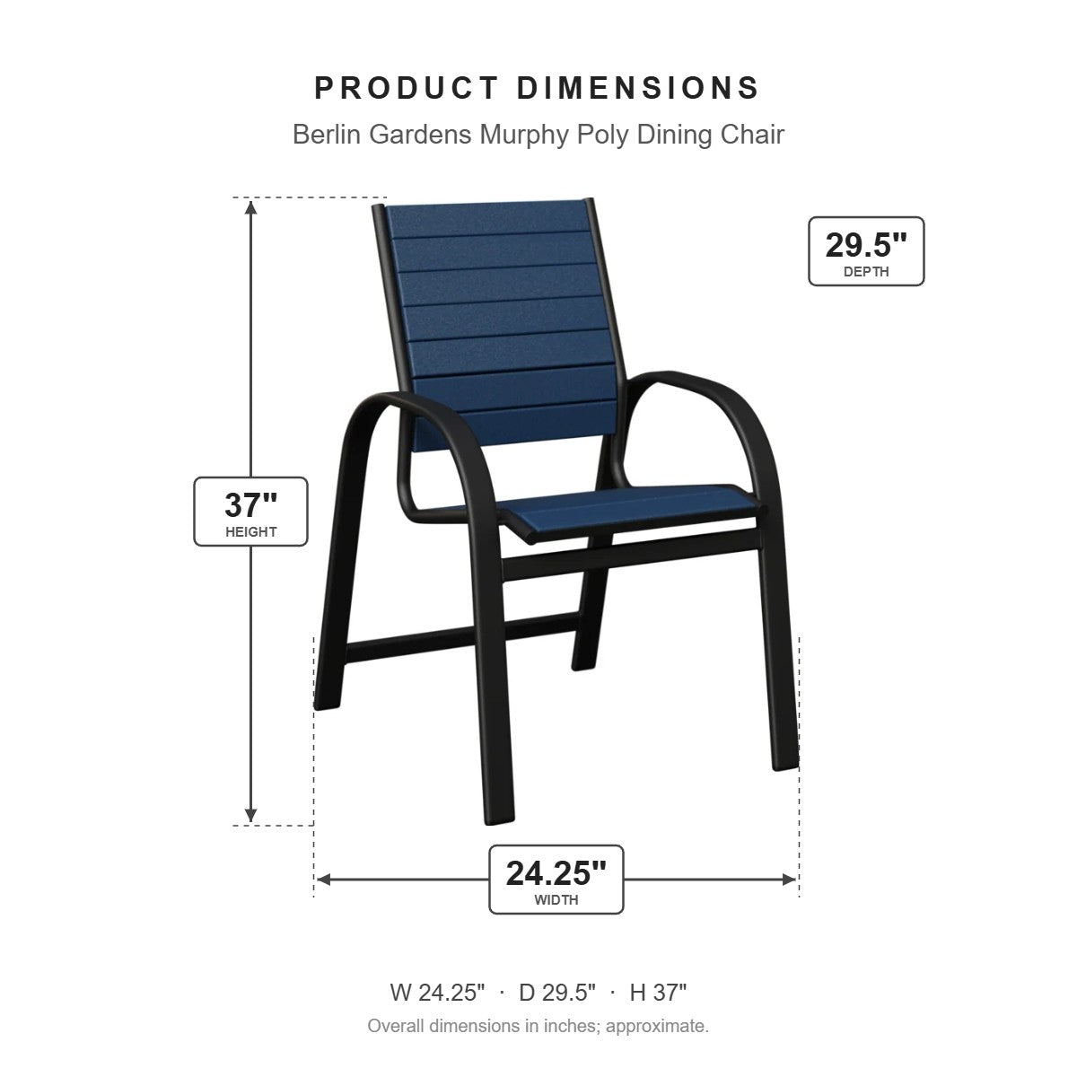 Berlin Gardens Murphy Poly Dining Chair dimensions: 24.25 in W x 29.375 in D x 37 in H