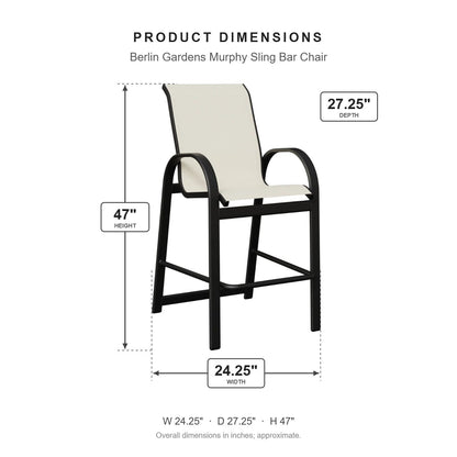 Berlin Gardens Murphy Sling Bar Chair dimensions: 24.25 in W x 27.333333333333332 in D x 47 in H