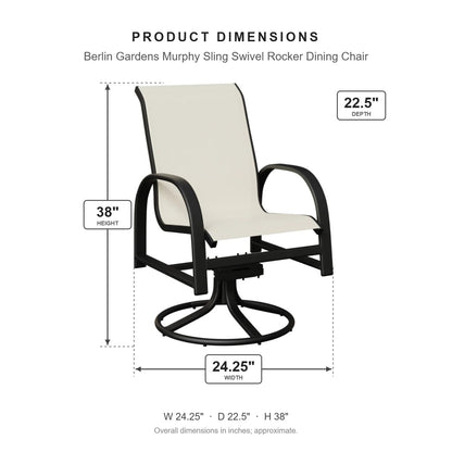 Berlin Gardens Murphy Sling Swivel Rocker Dining Chair dimensions: 24.25 in W x 22.5 in D x 38 in H
