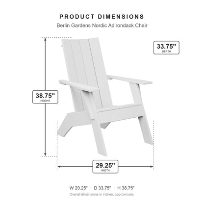 Berlin Gardens Nordic Adirondack Chair dimensions: 29.25 in W x 33.75 in D x 38.75 in H