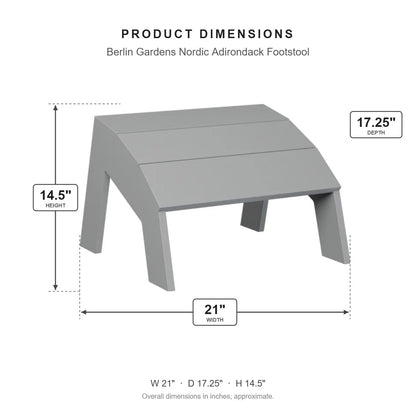 Berlin Gardens Nordic Adirondack Footstool dimensions: 21 in W x 17.25 in D x 14.5 in H