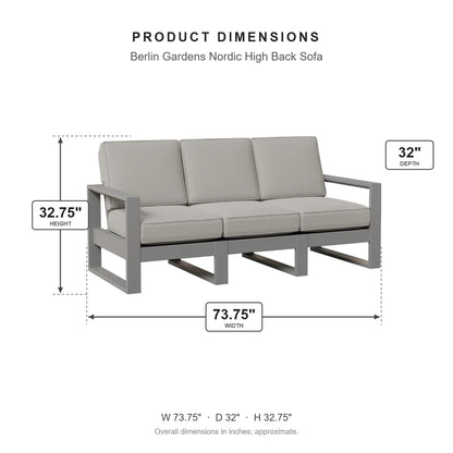 Berlin Gardens Nordic High Back Sofa dimensions: 73.75 in W x 32 in D x 32.75 in H