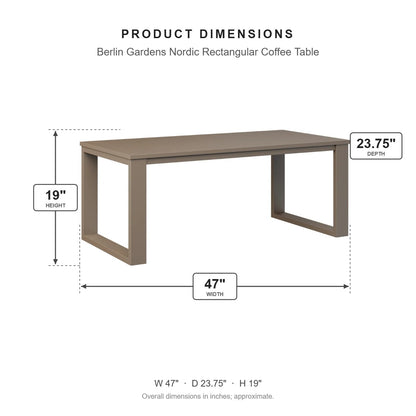 Berlin Gardens Nordic Rectangular Coffee Table dimensions: 47 in W x 23.75 in D x 19 in H