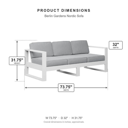 Berlin Gardens Nordic Sofa dimensions: 73.75 in W x 32 in D x 31.75 in H