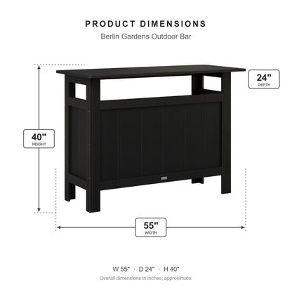 Berlin Gardens Outdoor Bar dimensions: 55 in W x 24 in D x 40 in H