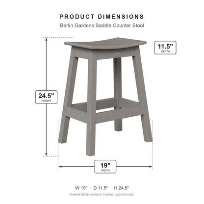 Berlin Gardens Saddle Counter Stool dimensions: 19 in W x 11.5 in D x 24.5 in H