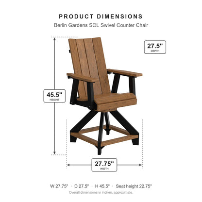 Berlin Gardens SOL Swivel Counter Chair dimensions: 27.75 in W x 27.5 in D x 45.5 in H