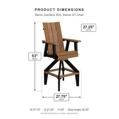 Berlin Gardens SOL Swivel XT Chair dimensions: 27.75 in W x 27.25 in D x 53 in H