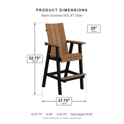 Berlin Gardens SOL XT Chair dimensions: 27.75 in W x 29 in D x 52.75 in H