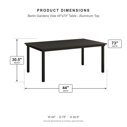 Berlin Gardens Vida 44"x73" Table - Aluminum Top dimensions: 44 in W x 73 in D x 30.375 in H