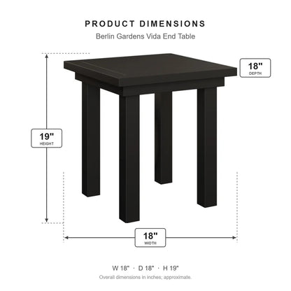 Berlin Gardens Vida End Table dimensions: 18 in W x 18 in D x 19 in H