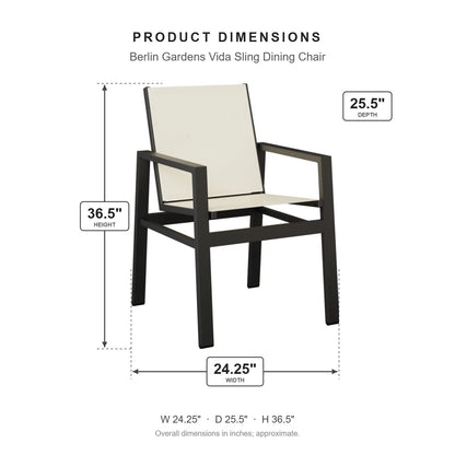 Berlin Gardens Vida Sling Dining Chair dimensions: 24.25 in W x 25.375 in D x 36.375 in H