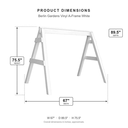 Berlin Gardens Vinyl A-Frame White dimensions: 67 in W x 89.5 in D x 75.5 in H