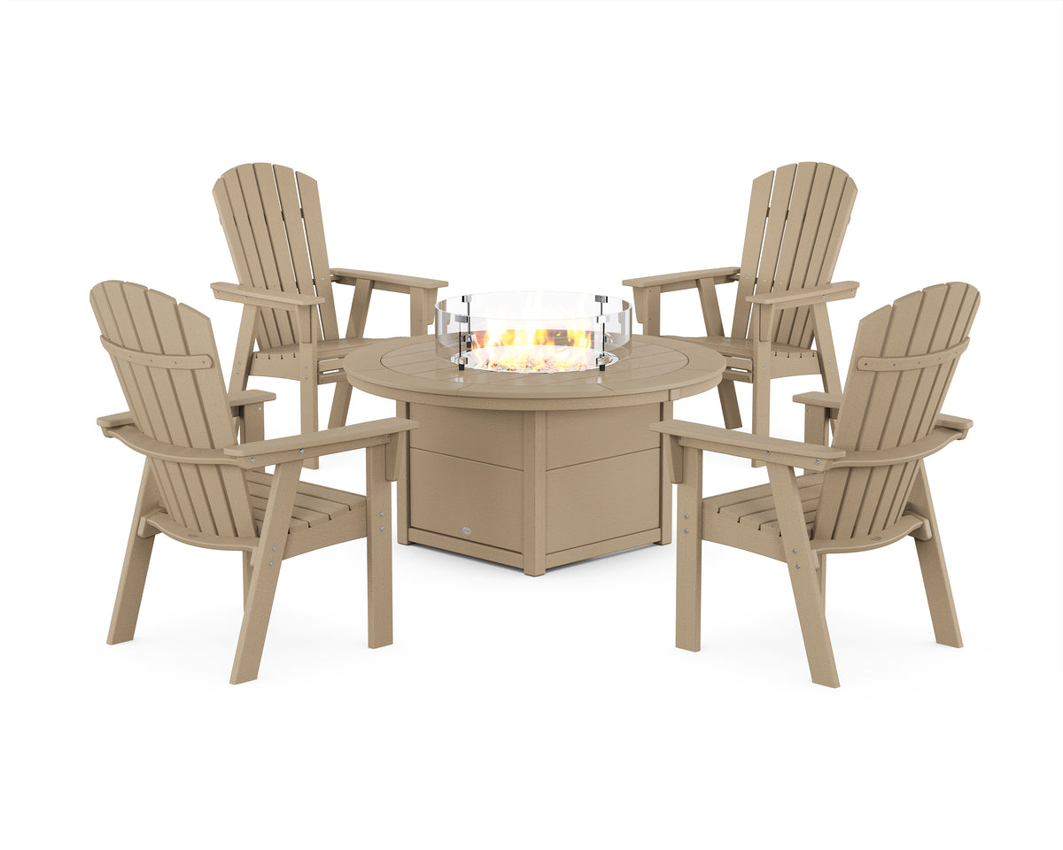 POLYWOOD Nautical 4-Piece Curveback Upright Adirondack Conversation Set with Fire Pit Table in Vintage Sahara
