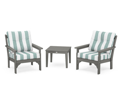 POLYWOOD Vineyard 3-Piece Deep Seating Set in Slate Grey / Cabana Stripe Glacier Spa
