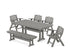 POLYWOOD Nautical Lowback 6-Piece Farmhouse Dining Set with Trestle Legs and Bench in Slate Grey