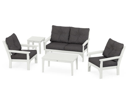 POLYWOOD Vineyard 5-Piece Deep Seating Set with Two Chairs and Loveseat in Vintage White / Ash Charcoal