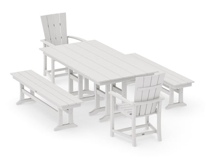 POLYWOOD Quattro 5-Piece Farmhouse Dining Set with Benches - 37" x 72" Table in Vintage White