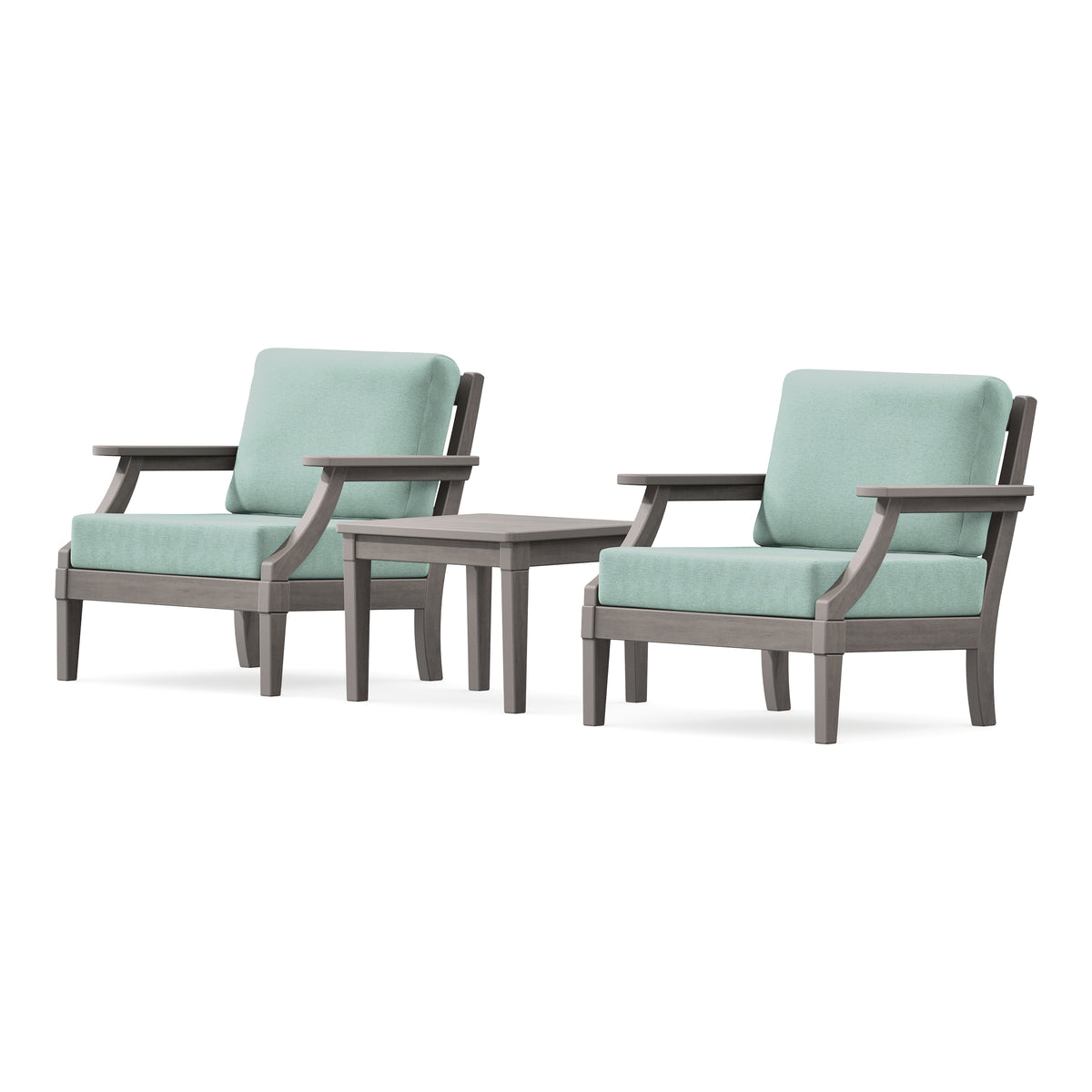 POLYWOOD PW Designer Series Estate 3-Piece Lounge Chair Set in Driftwood / Glacier Spa