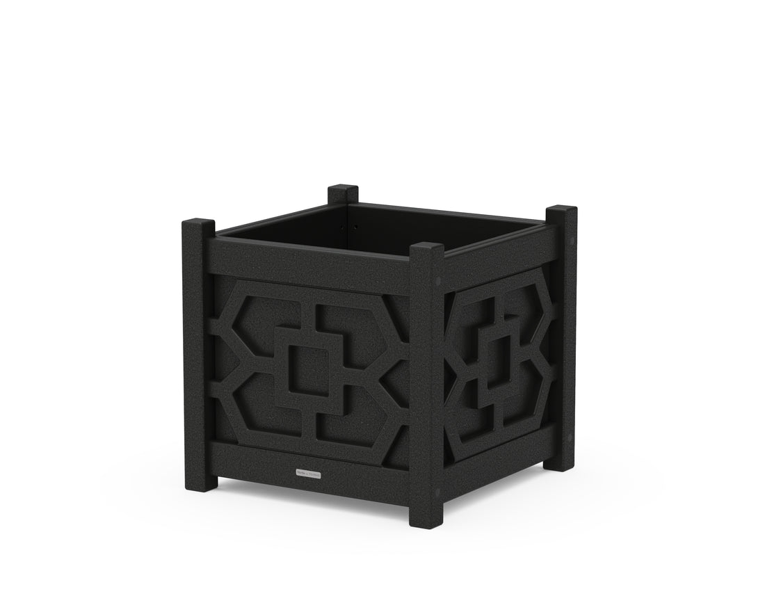 POLYWOOD Chinoiserie Large Square Planter Box in Black