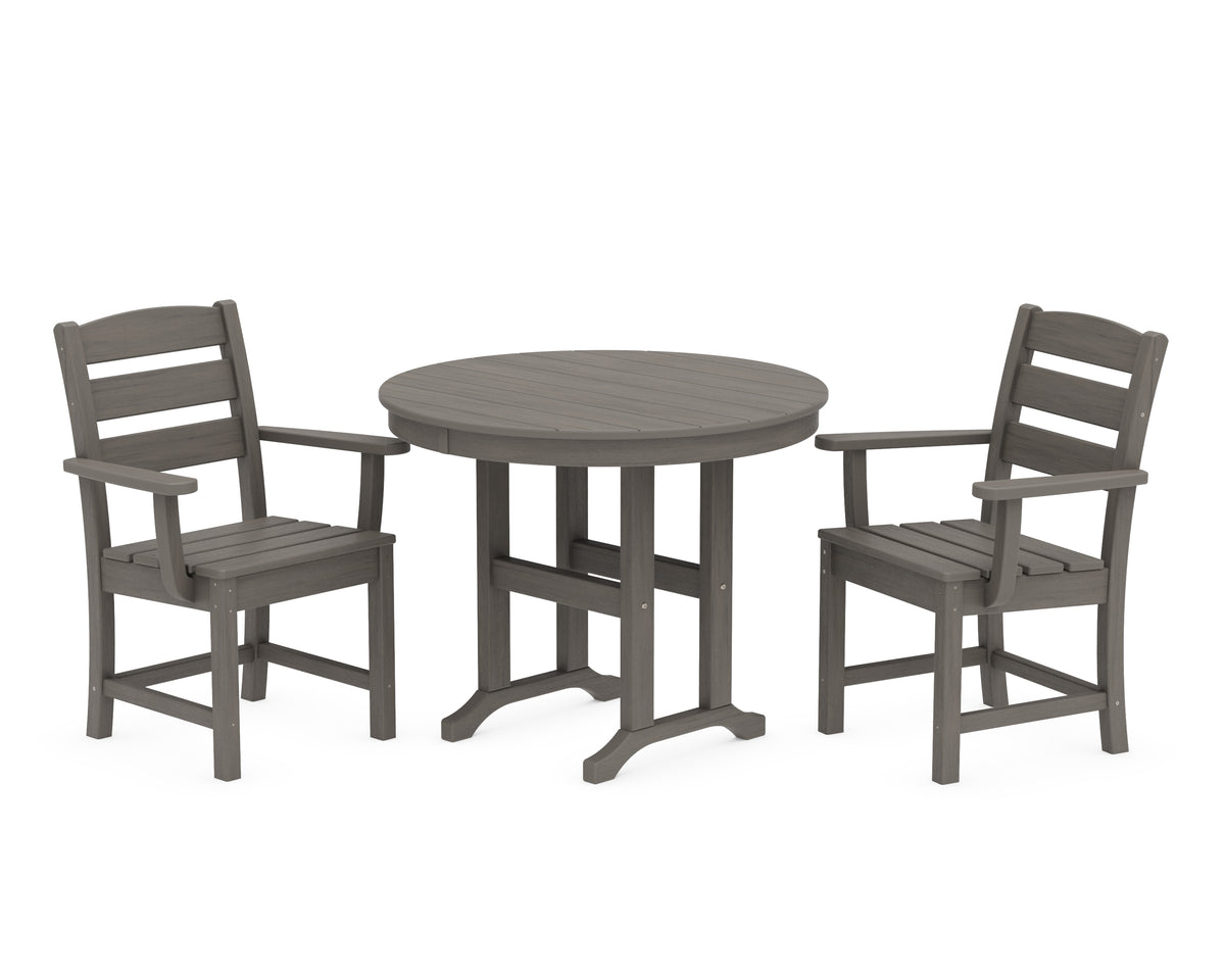 POLYWOOD Lakeside 3-Piece Round Dining Set in Driftwood