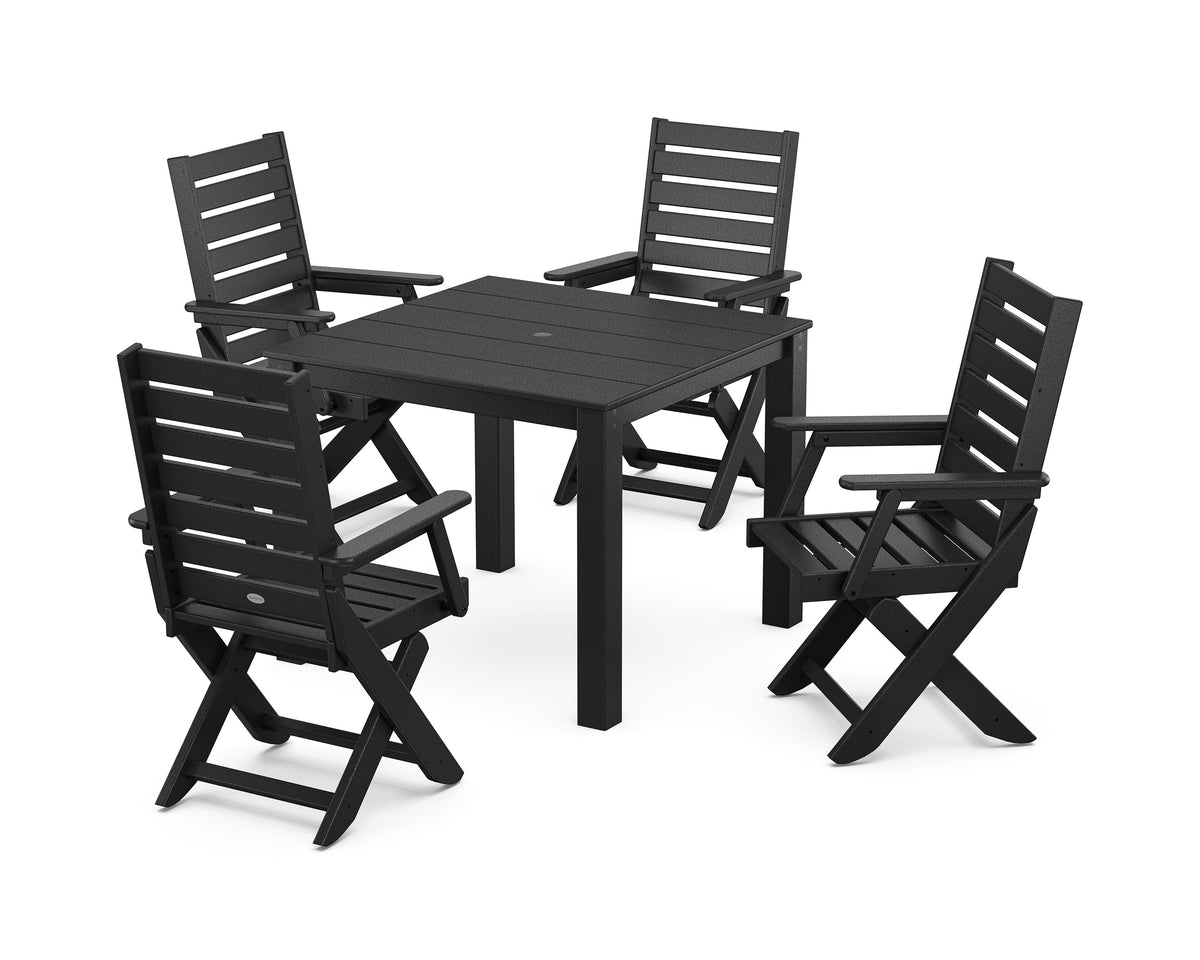 POLYWOOD Captain Folding Chair 5-Piece Parsons Dining Set in Black