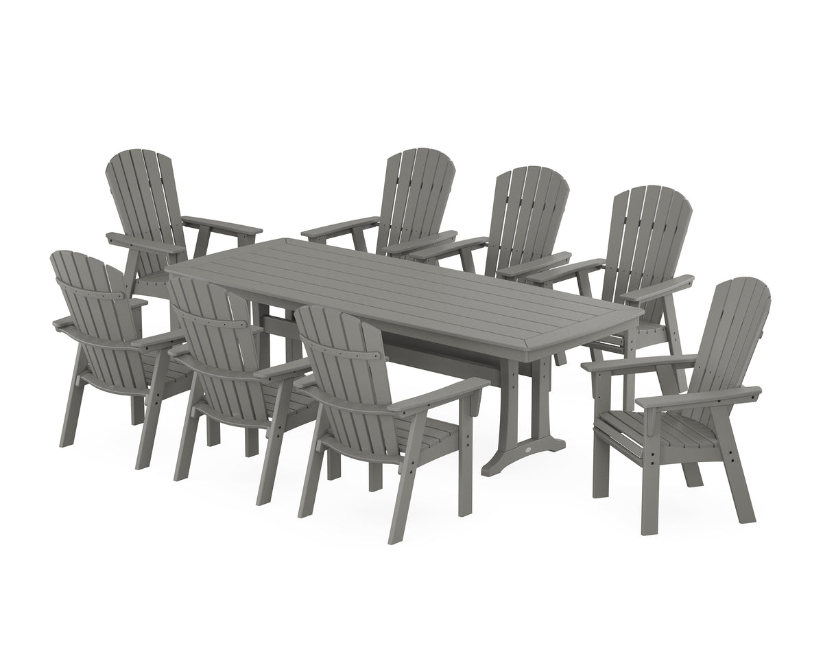 POLYWOOD Nautical Curveback Adirondack 9-Piece Dining Set with Trestle Legs in Slate Grey