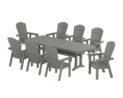 POLYWOOD Nautical Curveback Adirondack 9-Piece Dining Set with Trestle Legs in Slate Grey