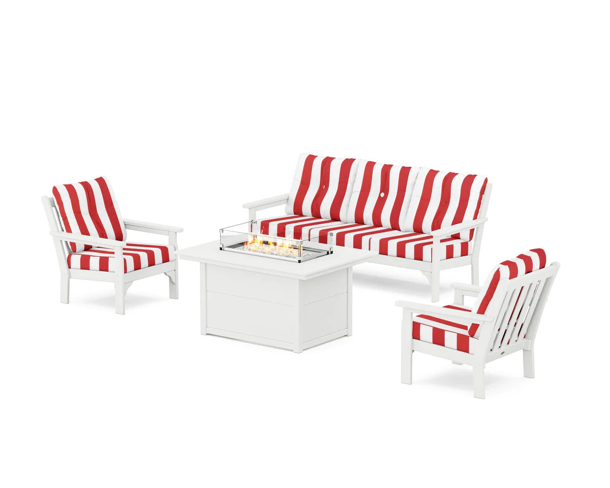 POLYWOOD Vineyard Deep Seating Fire Pit Table Set