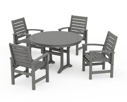 POLYWOOD Signature 5-Piece Round Dining Set with Trestle Legs in Slate Grey