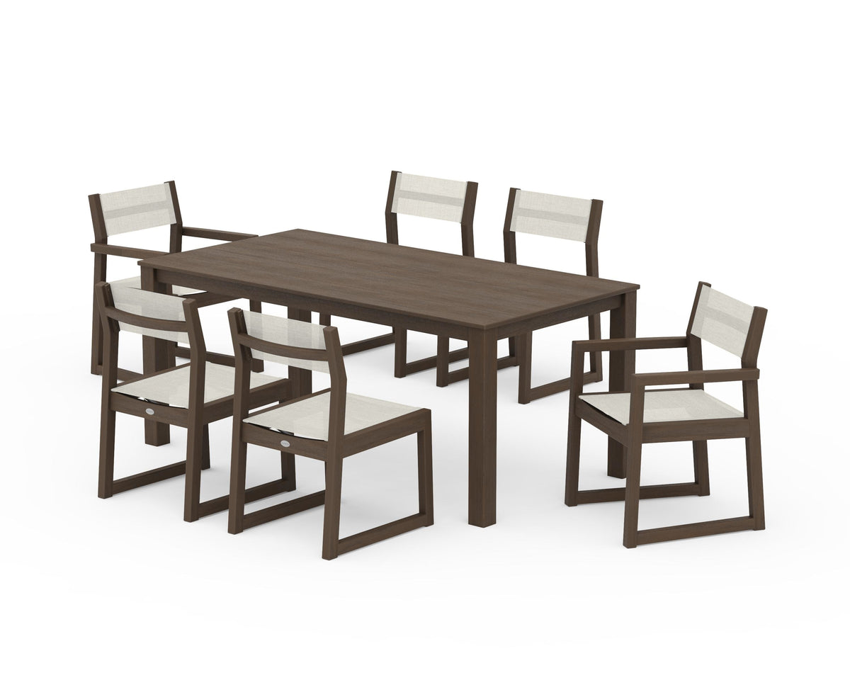 POLYWOOD EDGE Sling 7-Piece Parsons Dining Set in Kona / Parchment