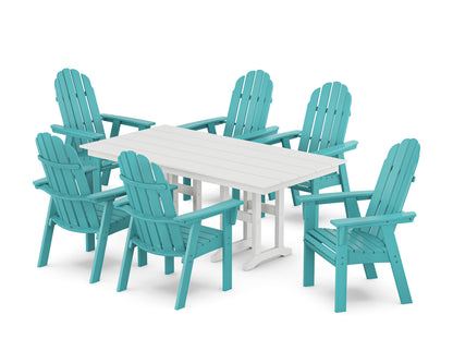 POLYWOOD Vineyard Curveback Adirondack Chair 7-Piece Farmhouse Dining Set in Aruba / White