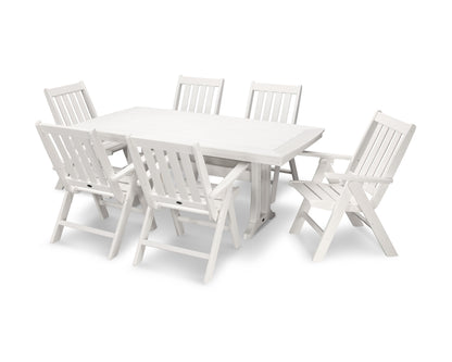 POLYWOOD Vineyard Folding Chair 7-Piece Dining Set with Trestle Legs in Vintage White