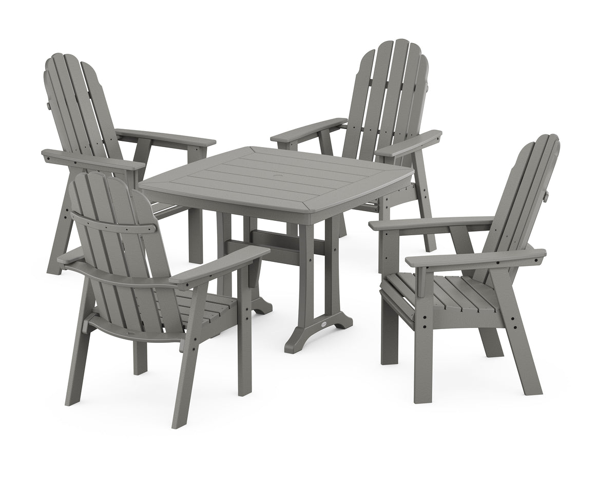 POLYWOOD Vineyard Adirondack 5-Piece Dining Set with Trestle Legs - 37" Table in Slate Grey