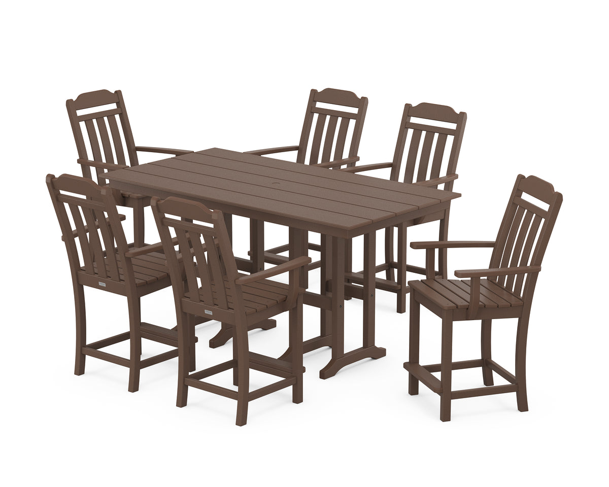 POLYWOOD Country Living Cottage Arm Chair 7-Piece Farmhouse Counter Set in Mahogany