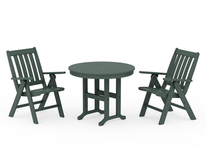POLYWOOD Vineyard Folding Chair 3-Piece Round Dining Set in Green