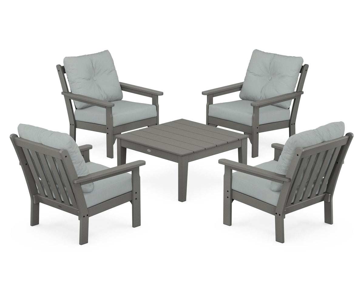 POLYWOOD Vineyard 5-Piece Deep Seating Conversation Set in Slate Grey / Spa