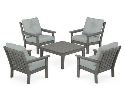 POLYWOOD Vineyard 5-Piece Deep Seating Conversation Set in Slate Grey / Spa