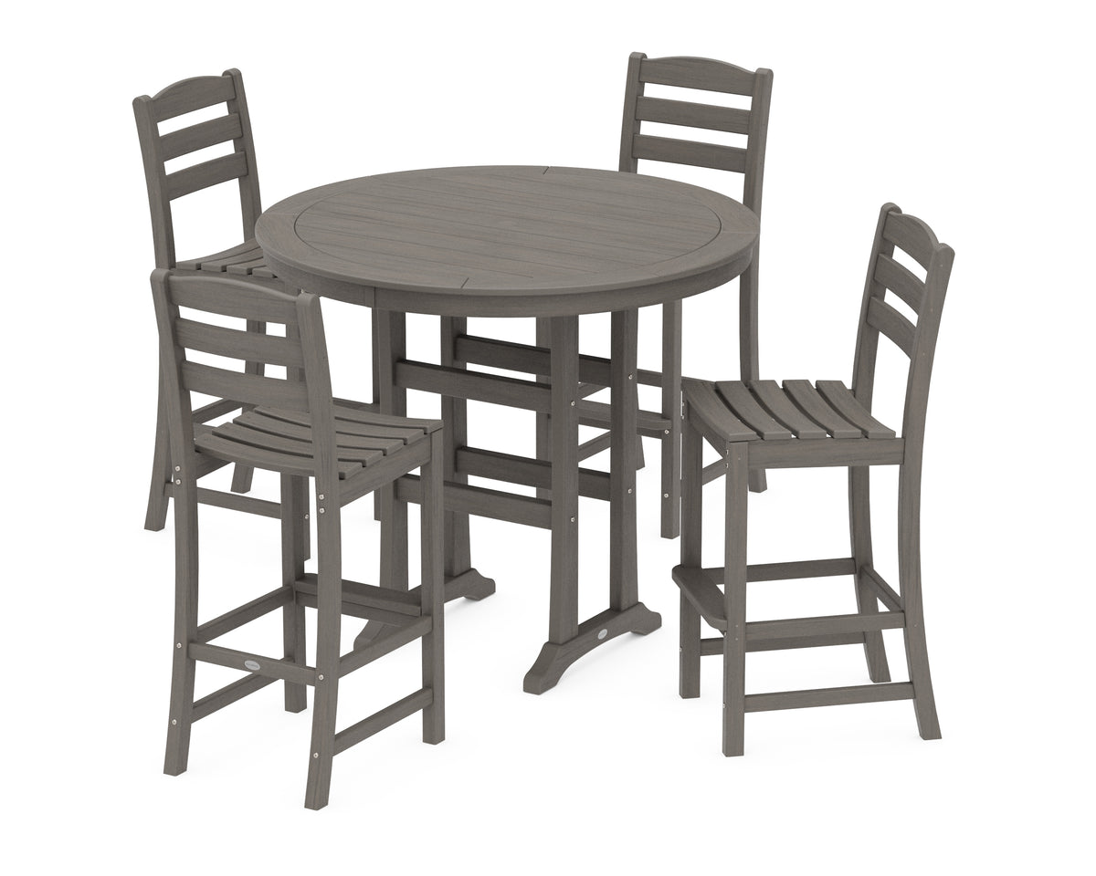 POLYWOOD La Casa Café 5-Piece Side Chair Bar Dining Set in Driftwood