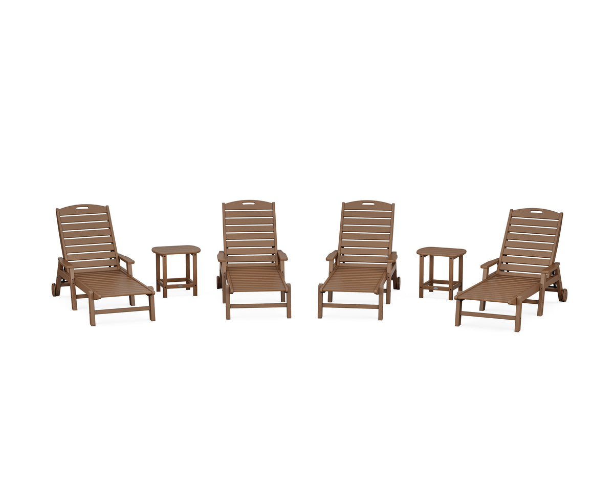 POLYWOOD Nautical Chaise 6-Piece Set with Arms &amp; Wheels in Teak