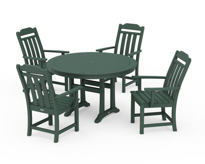 POLYWOOD Cottage 5-Piece Round Dining Set with Trestle Legs in Green