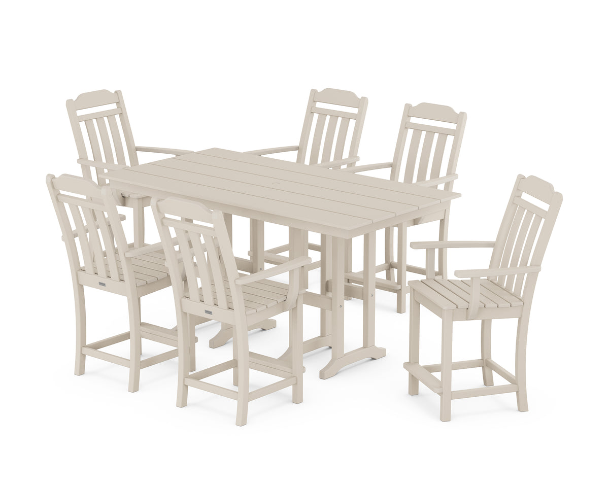 POLYWOOD Country Living Cottage Arm Chair 7-Piece Farmhouse Counter Set in Sand