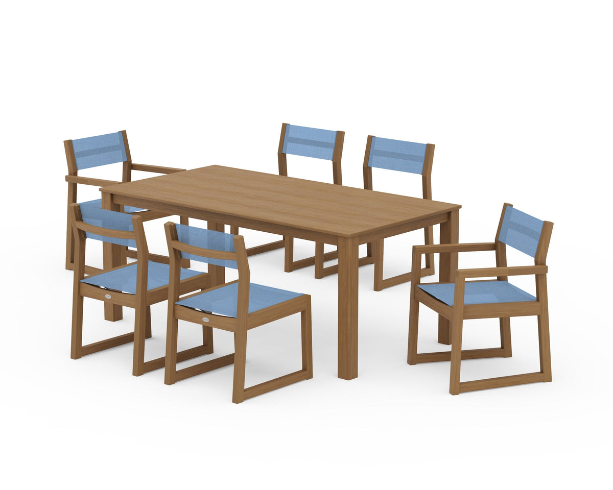 POLYWOOD EDGE Sling 7-Piece Parsons Dining Set in Natural / Poolside