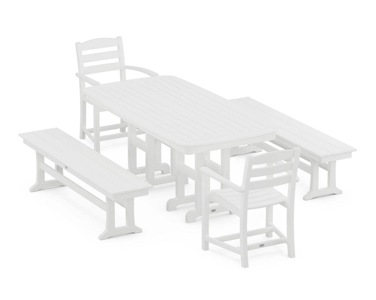 POLYWOOD La Casa Café 5-Piece Dining Set with Benches - 37" x 72" Table in White